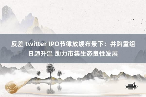 反差 twitter IPO节律放缓布景下：并购重组日趋升温 助力市集生态良性发展